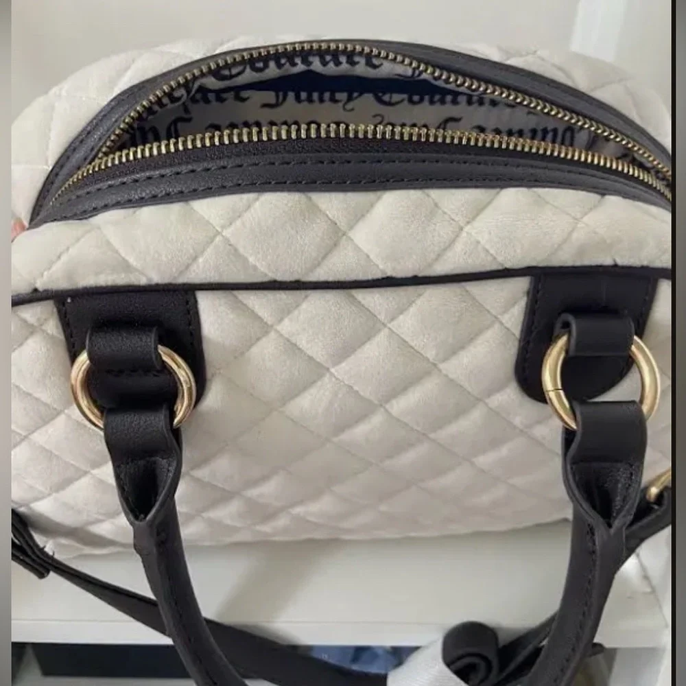 ❌SALE❌NWT Juicy Couture Velour Crystal Chocolate Quilted Royal Moment Bowler Bag - Picture 6 of 10